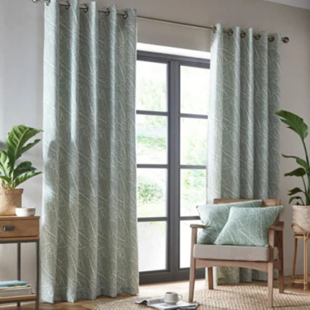 Portfolio Home Madison Botanical Leaves Green 46" Width X 54" Drop (117 X 137Cm) Fully Lined Eyelet Curtain Set 2 Panels