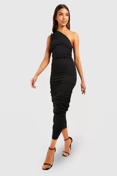 Rouched Asymmetric Midaxi Dress