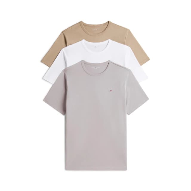 Tommy Hilfiger 3 Pack Short Sleeve T-Shirt Silvr/Taupe/Wht male S
