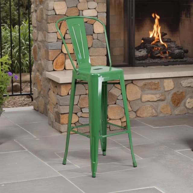 FWStyle FWStyle Set Of 4 30" Green Bar Chairs Galvanised Steel Indoor & Outdoor Green One Size Unisex 5056413132796