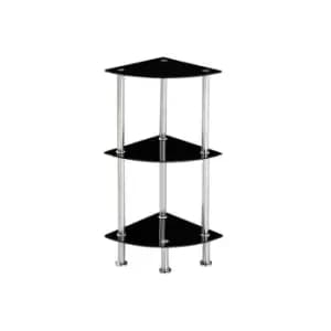 Modernique - Glass Shelf Tier Storage Unit, Corner in Black or Clear Glass with Chrome Stand, Shelving Unit (Black, Tier 5) - Black