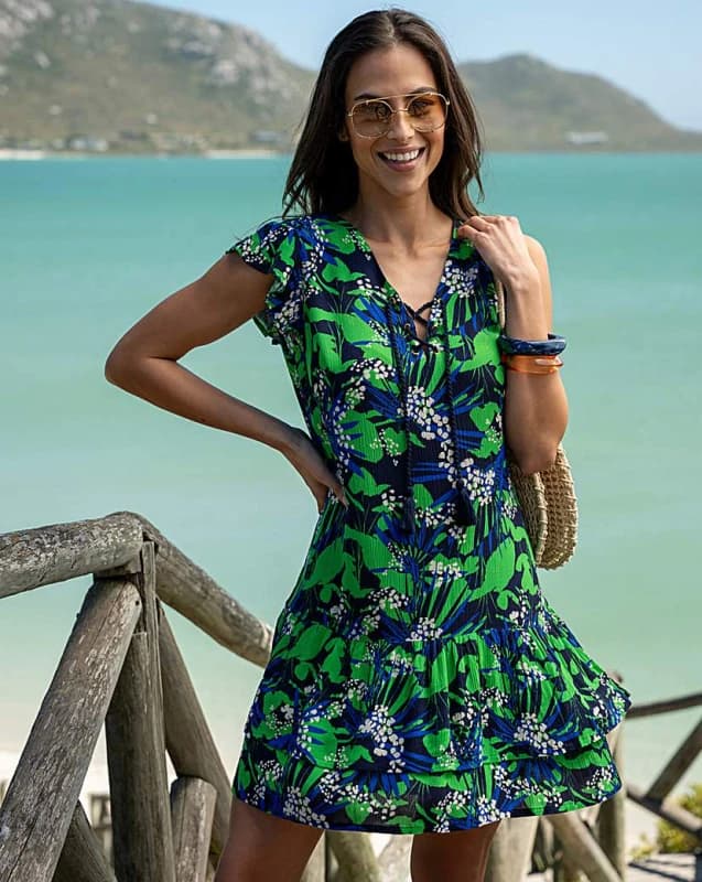 Pour Moi? Gracie Crinkle Frill Swing Beach Dress Tropical - Pour Moi? - Size: 14 Tropical Female 14 XY85004