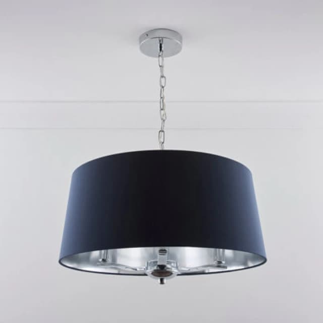 K LIVING Giovanna 3 Light Chrome Chandelier and Navy Shade Navy