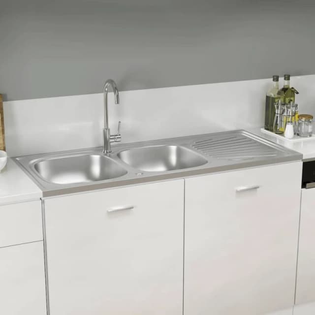 VIDAXL Kitchen Sink with Double Sinks Silver 1200x500x155mm Stainless Steel Vidaxl 8720286045428