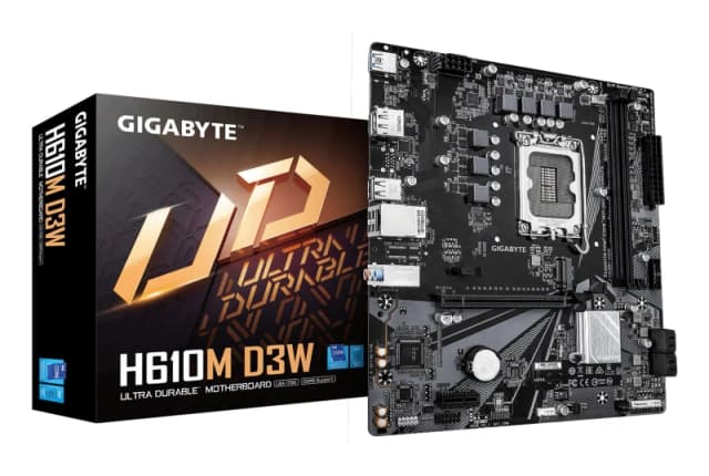 Gigabyte Gigabyte H610M D3W Motherboard - Supports 14th Gen. Intel Core CPUs, 5+1+1 phases VRM, up to 5600MHz DDR5, 1xPCIe 3.0 M.2, 1GbE LAN, USB 3.2