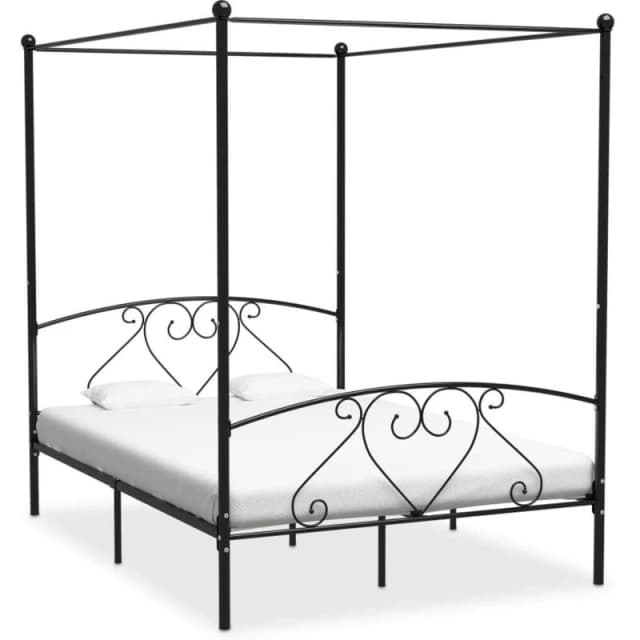 VIDAXL Bed Frame without Mattress with Canopy Black 160x200cm Metal Vidaxl 8719883783536