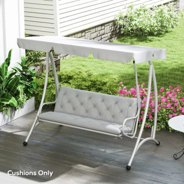 Outsunny 3 Seater Garden Bench Cushion Outdoor Seat Pad w/ Ties Light Grey TJ Hughes 5063603022614
