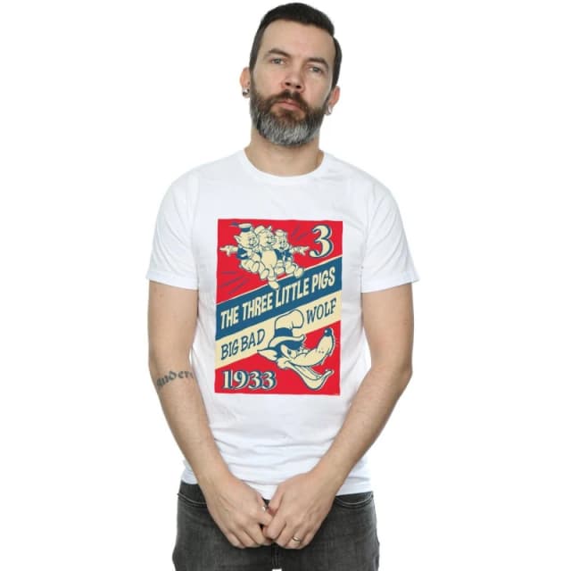 Disney Men Three Little Pigs And The Big Bad Wolf T-Shirt in White Size: Small White S Male 5059308922366