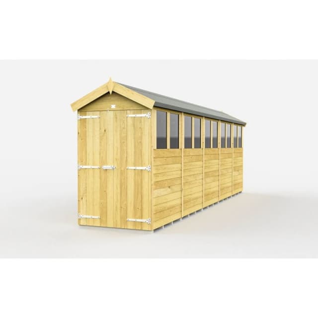 Buttercup Farm 4 x 20 Feet Apex Shed - Double Door W/ Windows - L592 x W118 x H217cm in Brown Brown Unisex