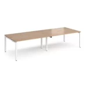 Bench Desk 4 Person Rectangular Desks 2800mm Beech Tops With White Frames 1200mm Depth Adapt