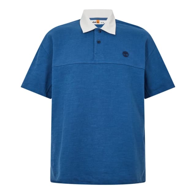 Timberland Mens Textured Polo Dark Denim Short Sleeve Polo Shirt Dark Denim male M