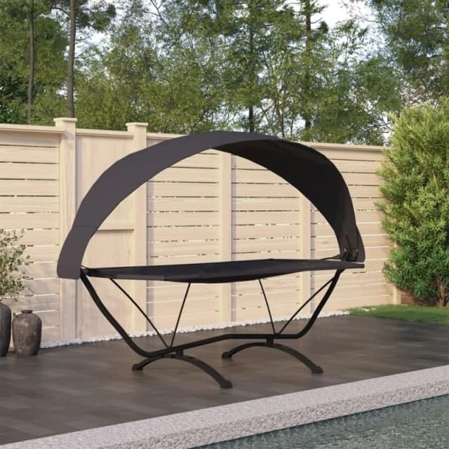 VIDAXL Outdoor Lounge Bed with Canopy Black Steel and Oxford Fabric vidaXL 8720286672006