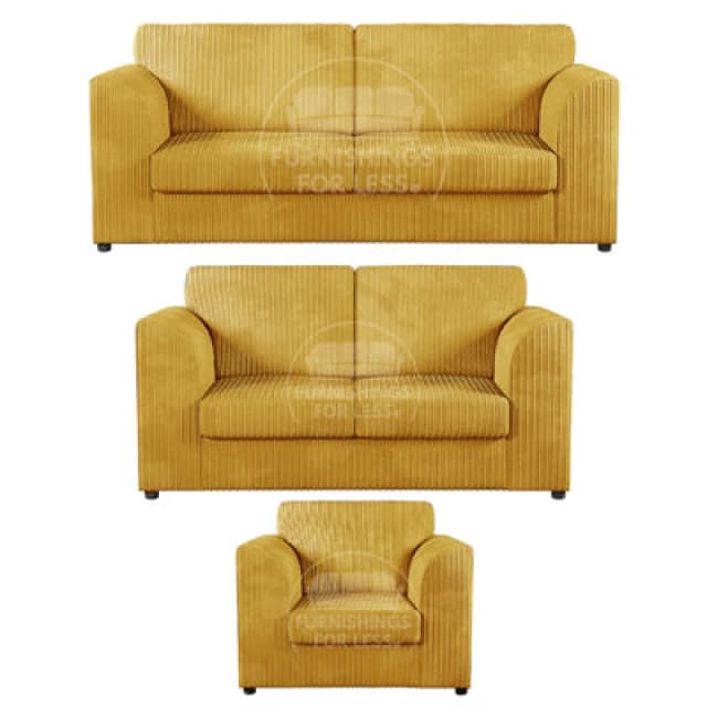 Furnishings For Less UK Luxor Jumbo Cord 3 + 2 + 1 Fabric 3 Piece Sofa Suite - Fullback Mustard