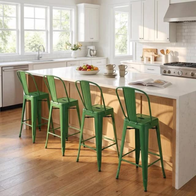 FWStyle Bistro Set Of 4 30" Green Gloss Metal Bar Chairs Green Unisex
