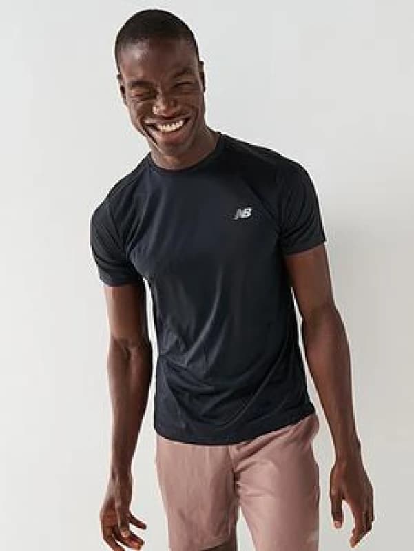 New Balance Mens Short-Sleeve Performance Gym Top - Black Male 2XL