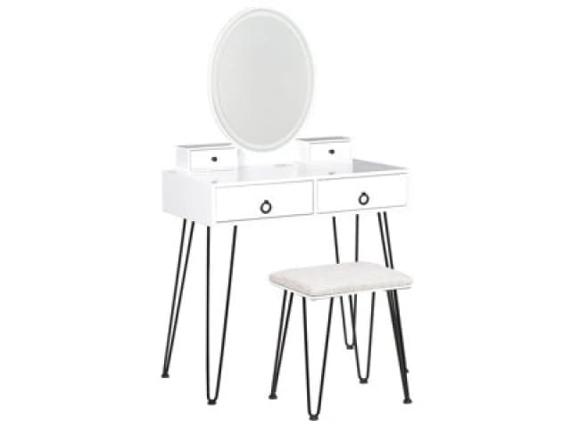 Beliani Dressing Table With Mirror And Stool Soye LED White