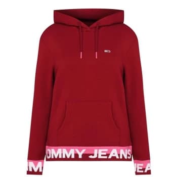 Tommy Jeans Logo Hem Over The Head Hoodie - Wine Red