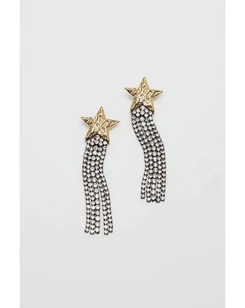 Two Tone Crystal Molten Star Shower Drop Earrings