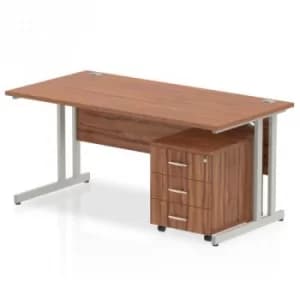 Impulse 1200 Straight Cantilever Workstation 500 Three drawer mobile Pedestal Bundle Walnut