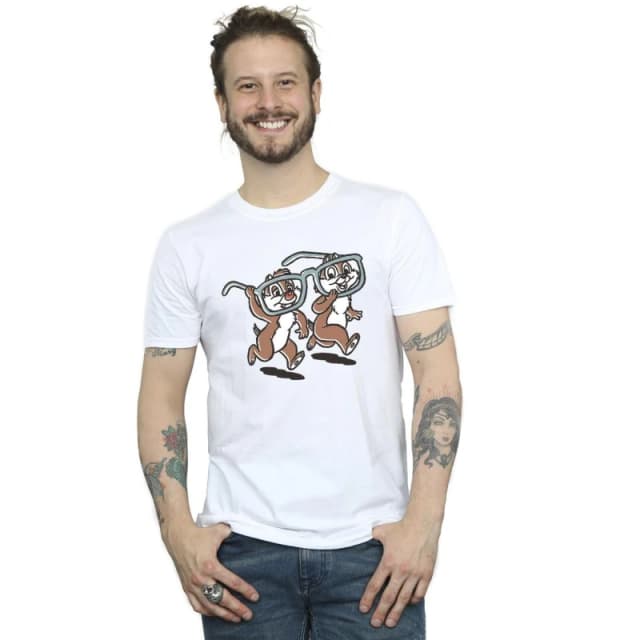 Disney Men Chip 'n Dale Glasses T-Shirt in White Size: Small White S Male 5063283652538
