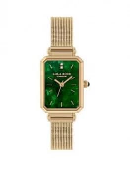 Lola Rose Lola Rose Emerald Diamond Tank Dial Gold Stainless Steel Mesh Strap Ladies Watch