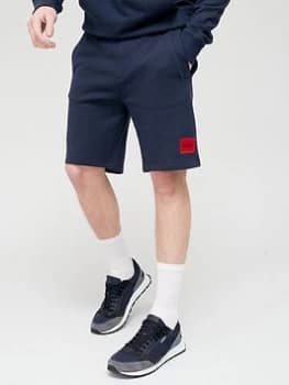 HUGO Diz Red Patch Logo Jersey Shorts - Dark Blue, Dark Blue Size M Men