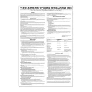 Safety Poster Electricity AT Work Regulations - RPVC (400 x 600mm)