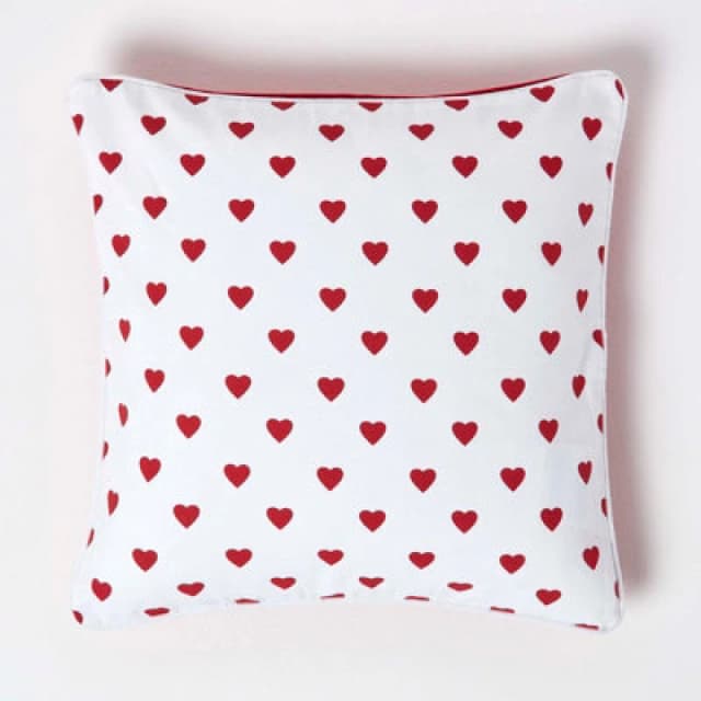 Homescapes Cotton Red Hearts Cushion Cover, 45 X 45 Cm