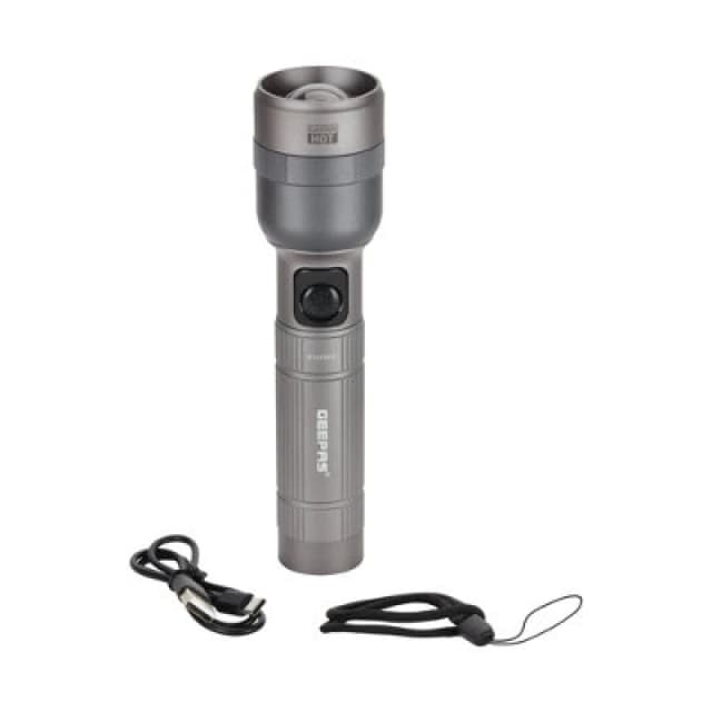 Geepas Zoomable LED Flashlight 1500 Lumen Rechargeable Torch 10H Runtime
