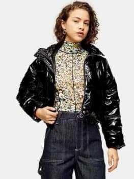 Topshop Petite Vinyl Padded Jacket - Black