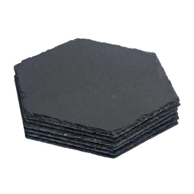 Argon Tableware 6X Hexagonal Slate Placemats - Natural Stone Rough Edge Slate Dinner Mats Dinnerware Plate Placemats