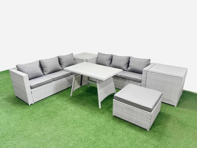 Fimous 7-seater Patio Rectangular Table 3 Seater Sofa Set with 2 Side Tables in Light Grey Light Grey Unisex