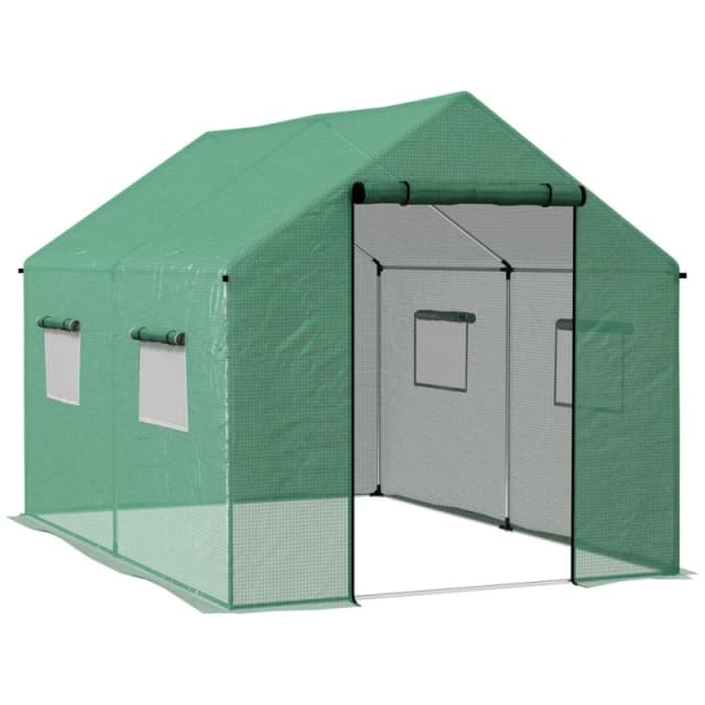 Outsunny 2x3m Polytunnel Greenhouse w/ Wide Door - Green 84H-074V00GN