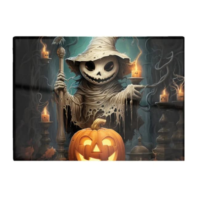 Warren Reed Designer Creepy Ghost With Pumpkins Glass Chopping Board