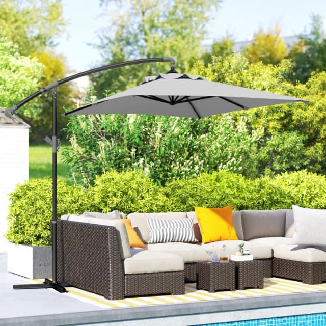 OUTSUNNY 3m Cantilever Parasol with Cross Base, Crank Handle, Light Grey Light Grey Unisex