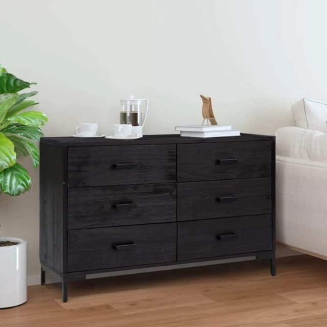 Vidaxl Sideboard Black 110X35X70 Cm Solid Pinewood, Black 349922
