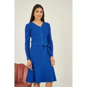 Yumi Blue Knitted Skater Dress - Blue