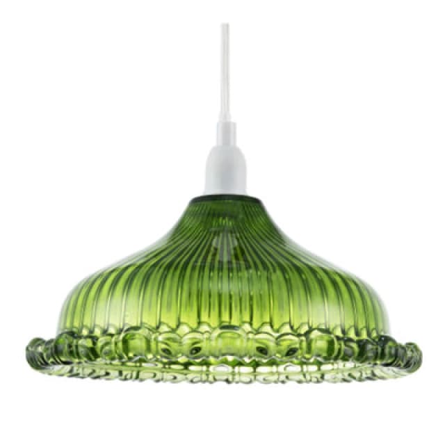 Happy Homewares Modern Green Line Ribbed Glass Pendant Light Shade With Moulded Edge