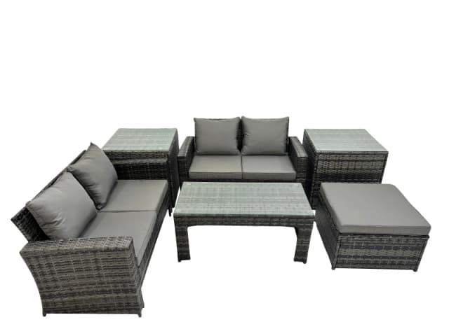 Fimous Outdoor Love Sofa Set 5 Seat Rattan Garden Furniture Set Dark Grey Dark Grey Unisex