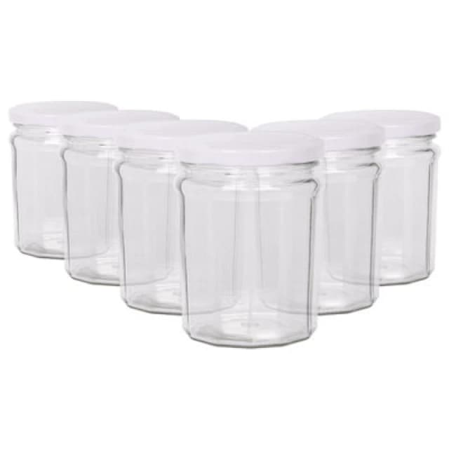 Argon Tableware Glass Jam Jars With White Lids - 380Ml - Pack Of 6