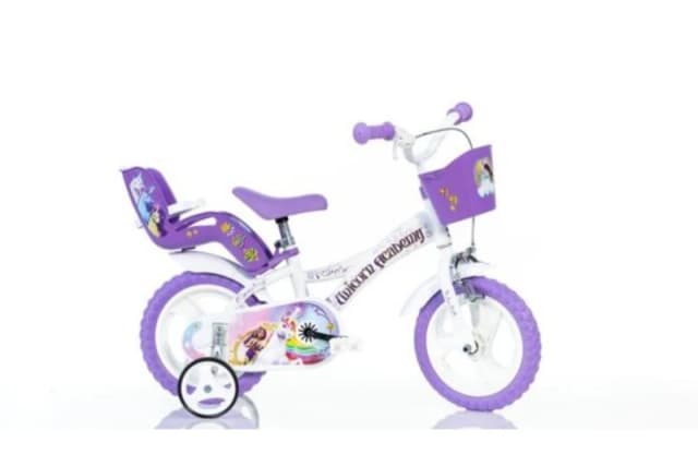 Dino Bikes Dino Unicorn Academy 12" Kids Bike - White/purple