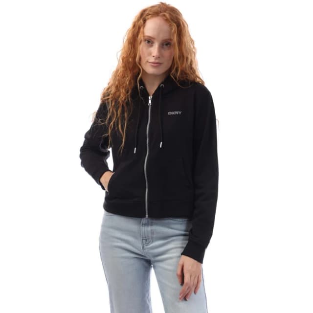 DKNY Mini Stud Logo Full Zip Hoody Black female 2XS