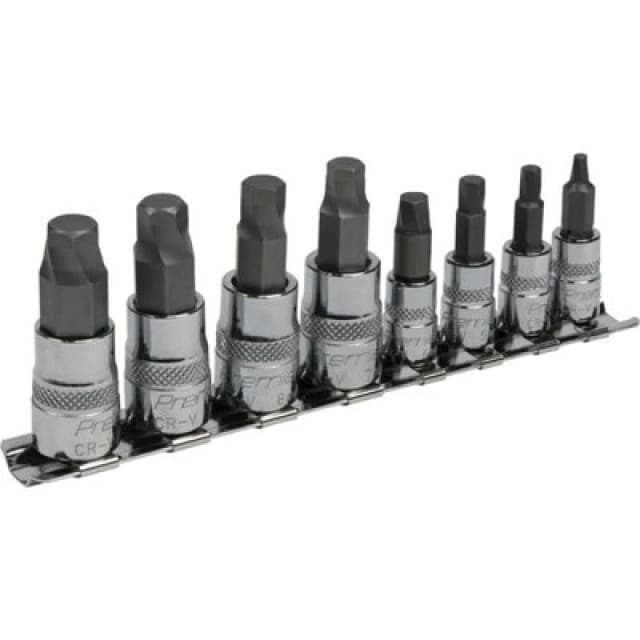 Loops 8 Piece Lock On Hex Socket Bit Set - 1/4" & 3/8" Sq Drive - S2 Steel Bits Metallics