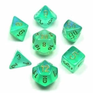 Chessex Poly 7 Dice Set: Borealis Light Green/gold