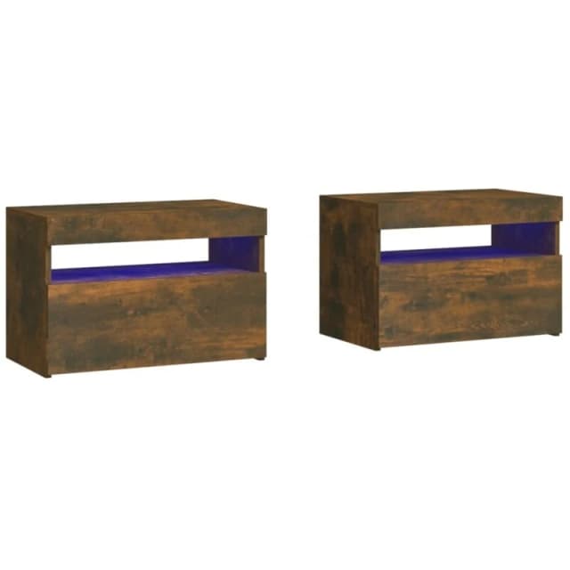 vidaXL Bedside Cabinets 2 pcs with LED Lights Smoked Oak 60x35x40 cm, Brown 3152827