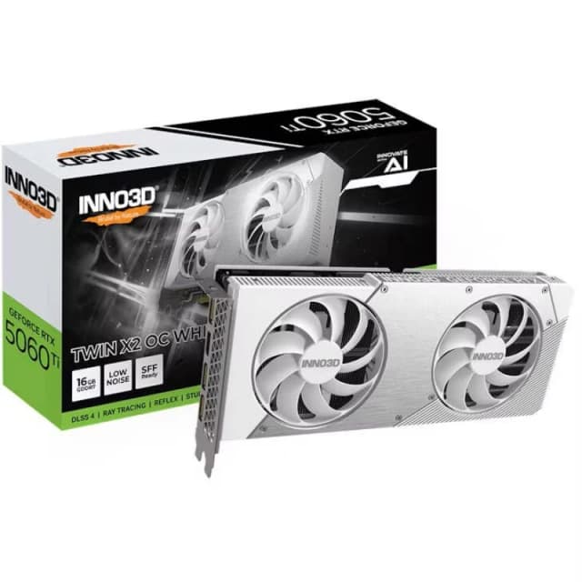 Inno3D GeForce RTX 5060 Ti Twin X2 OC White 16GB GDDR7 PCI-Express Graphics Card - N506T2-16D7X-191073W