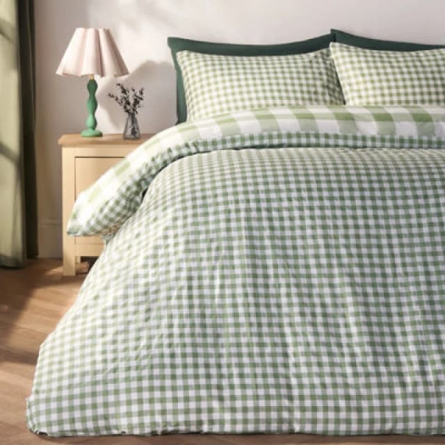 OHS OHS Gingham Reversible Bedding Set Duvet Cover with Pillowcase in Light Green Size: Single Light Green Single Unisex 5027434182985