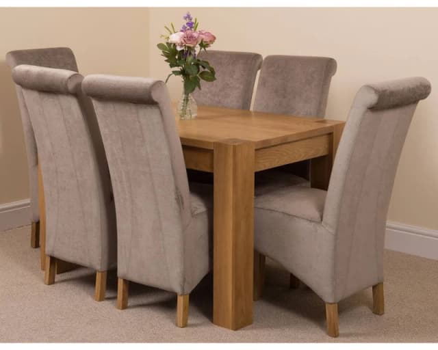 Thats Furniture Kuba 125 x 80cm Chunky Oak Small Dining Table & 6 Montana Fabric Chairs in Grey Grey Unisex 125 x 80 cm