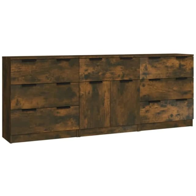 VIDAXL 3 Piece Sideboards Smoked Oak Engineered Wood Vidaxl 8720287122616