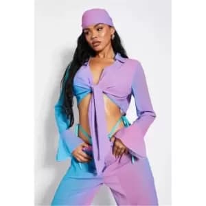 I Saw It First Aqua Sea Ombre Frill Sleeve Shirt - Blue